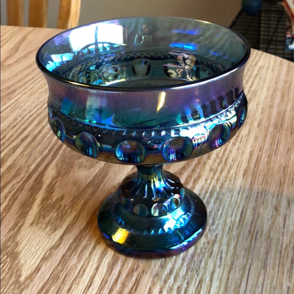 Iridescent Blue KING'S Crown Candy Dish